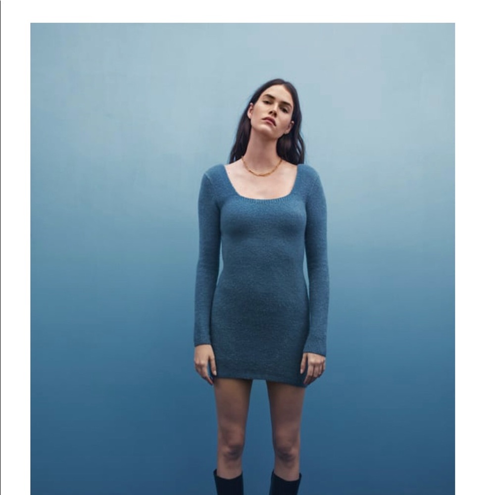 ZARA Blue Knit Mini Sweater Dress Size Medium NEW